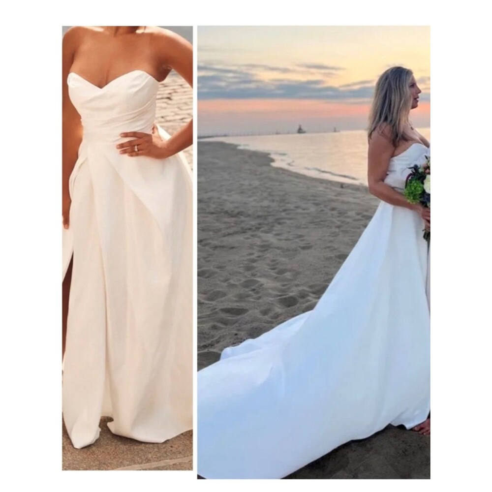 Lulus Lifetime of Love White Satin Strapless A-Line Gown Size 4 Classic Wedding - Picture 2 of 14